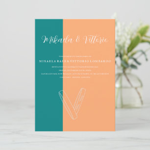 Peach and Teal  wedding Invitation