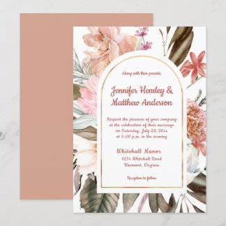 Peach and Terracotta Rustic Floral Wedding I Invitation