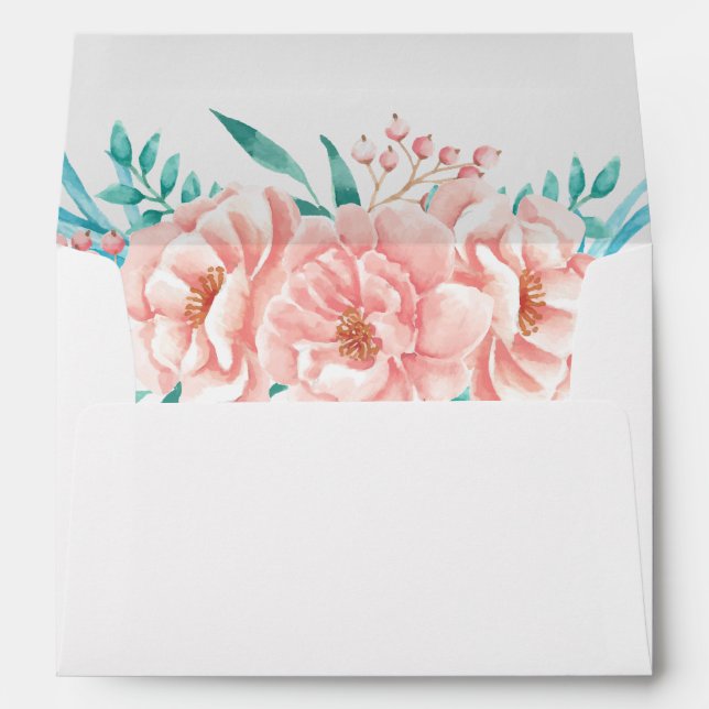 Peach and Turquise Floral Wedding Envelope (Back (Bottom))