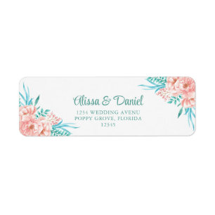 Peach and Turquoise Floral Return Address Label