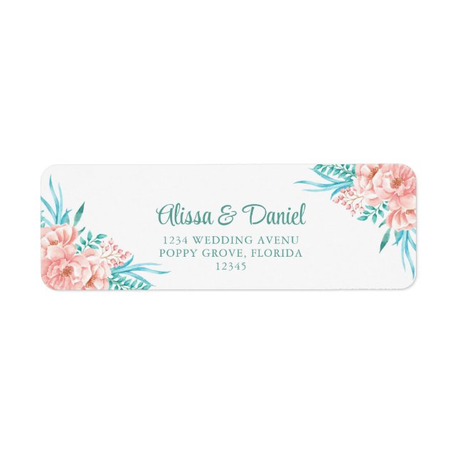 Peach and Turquoise Floral Return Address Label (Front)
