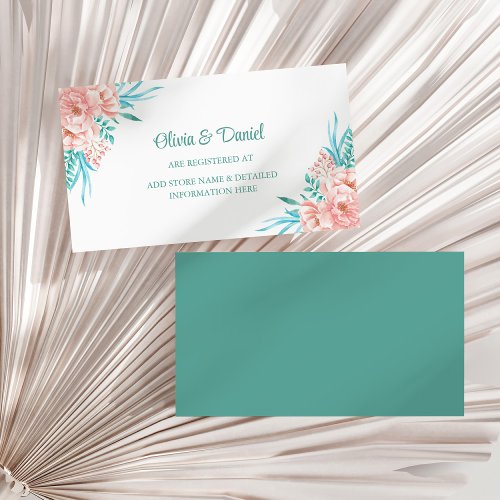 Peach and Turquoise Floral Wedding Registry Enclosure Card