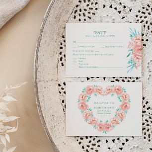 Peach and Turquoise Floral Wedding RSVP Card