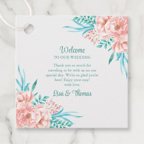 Peach and Turquoise Floral Wedding Welcome Favor Tags