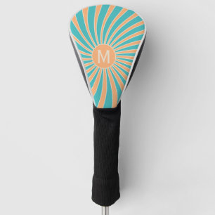 Peach and turquoise retro style sunburst design golf head cover