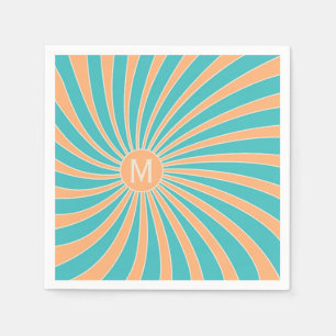 Peach and turquoise retro style sunburst design napkins