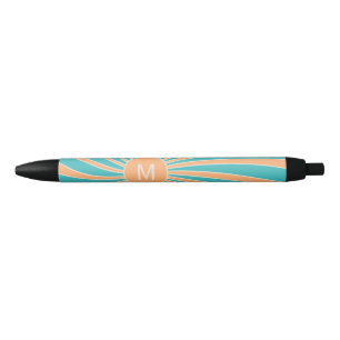 Peach and turquoise retro style sunburst design pen