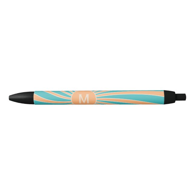 Peach and turquoise retro style sunburst design pen (Front)