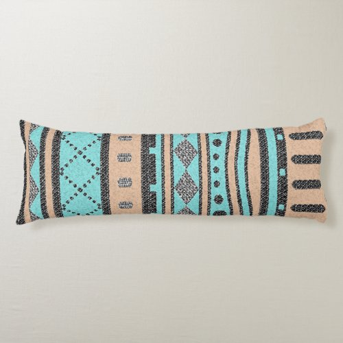 Peach And Turquoise Tribal Pattern Body Pillow