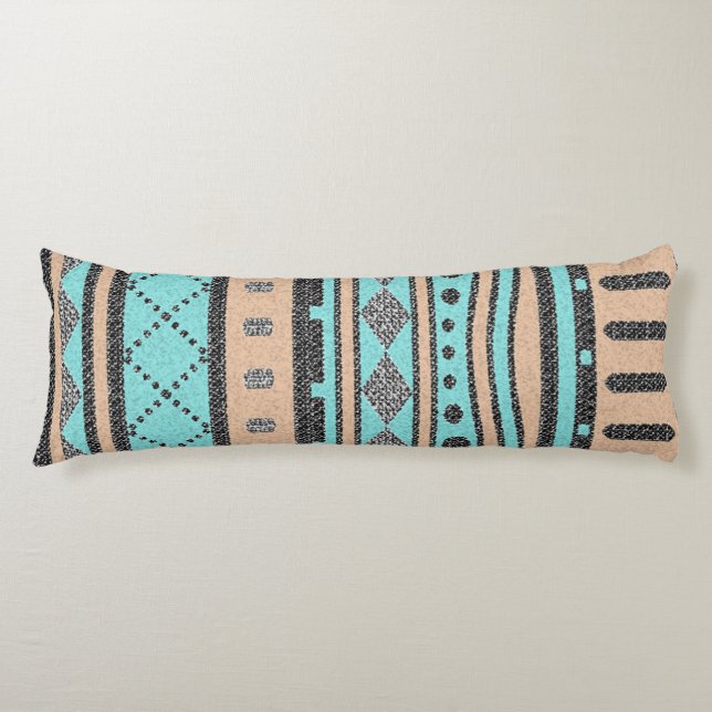 Peach And Turquoise Tribal Pattern Body Pillow (Front)