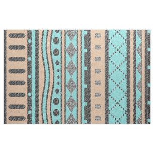 Peach And Turquoise Tribal Pattern Fabric