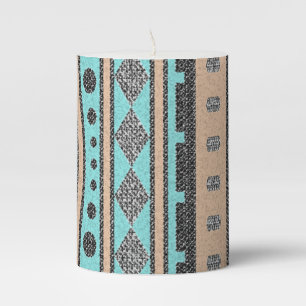 Peach And Turquoise Tribal Pattern Pillar Candle
