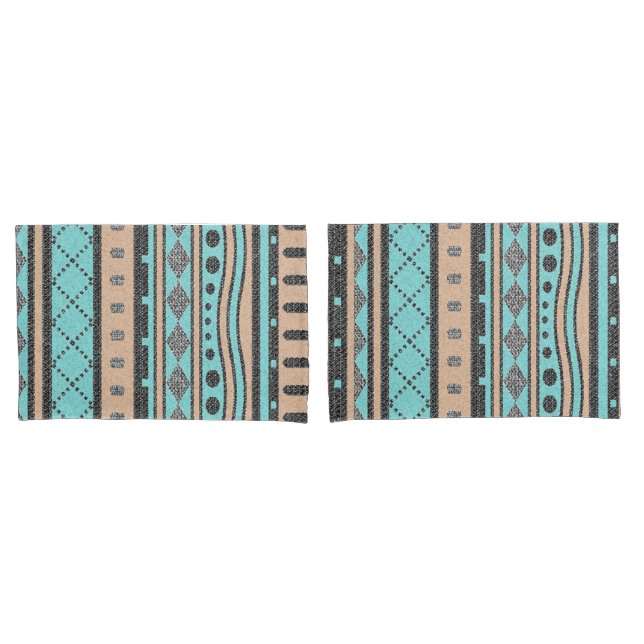 Peach And Turquoise Tribal Pattern Pillow Case (Front-Set)