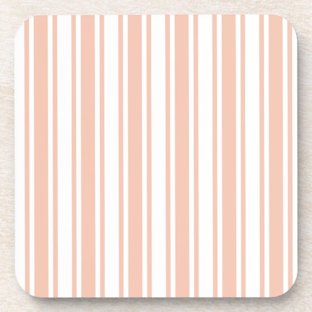 Peach and white candy stripes beverage coaster (Front)