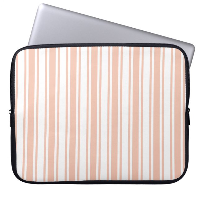 Peach and white candy stripes laptop sleeve (Front)