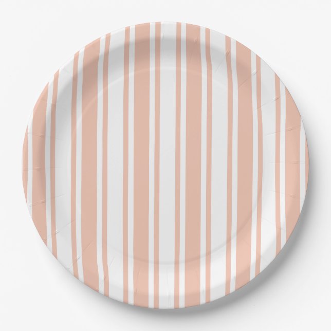 Peach and white candy stripes paper plates (Front)