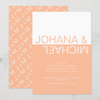 Peach and white colorblock whimsical wedding invitation