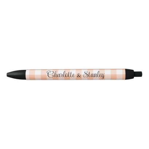 Peach and White Country Gingham Black Ink Pen