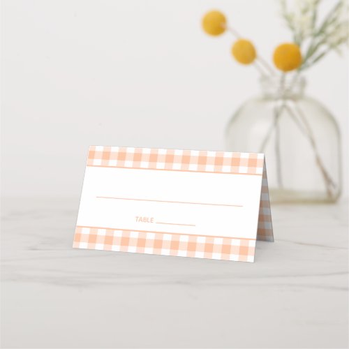 Peach and White Country Gingham Place Card