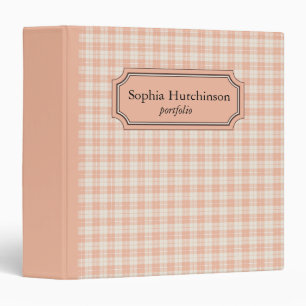 Peach and White Custom Name Plaid binder