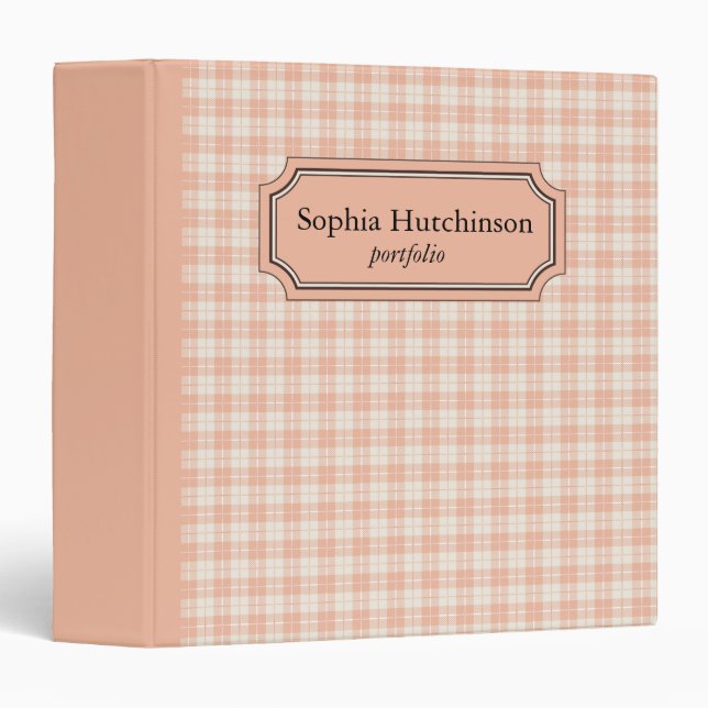 Peach and White Custom Name Plaid binder (Front/Spine)