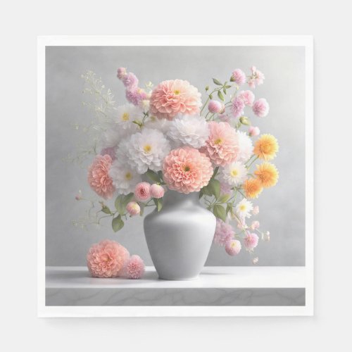 Peach and White Dahlia Bouquet Napkins