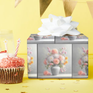Peach and White Dahlia Bouquet Wrapping Paper
