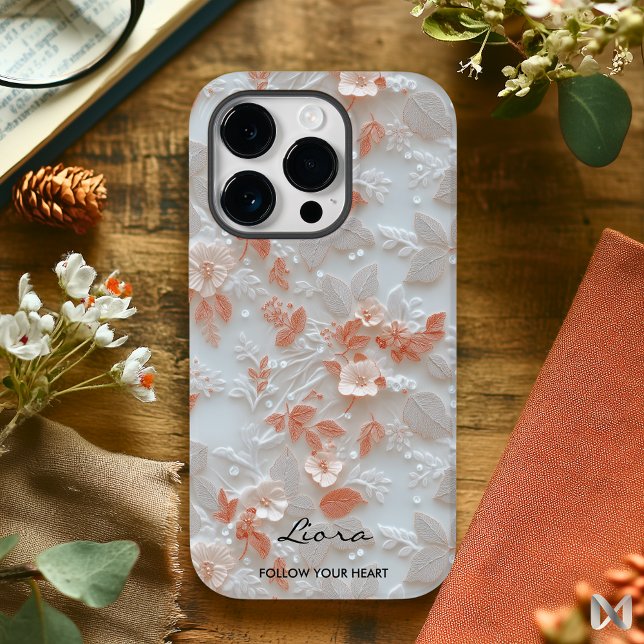 Peach and White Embossed Floral Elegance Case-Mate iPhone Case (Creator Uploaded)