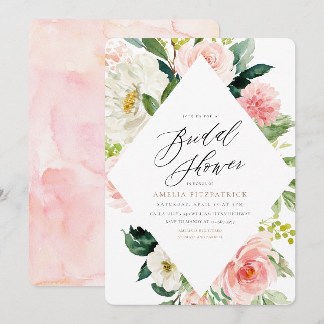Peach and White Floral Bridal Shower Invitation (Front/Back)