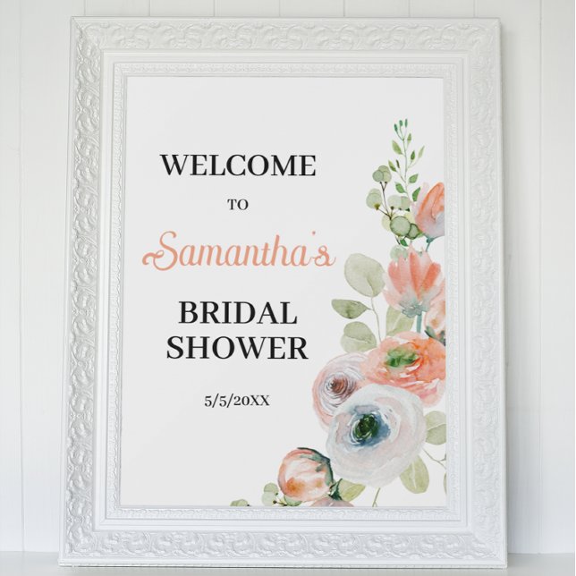 Peach and White Floral Bridal Shower Welcome  Poster (Creator Uploaded)