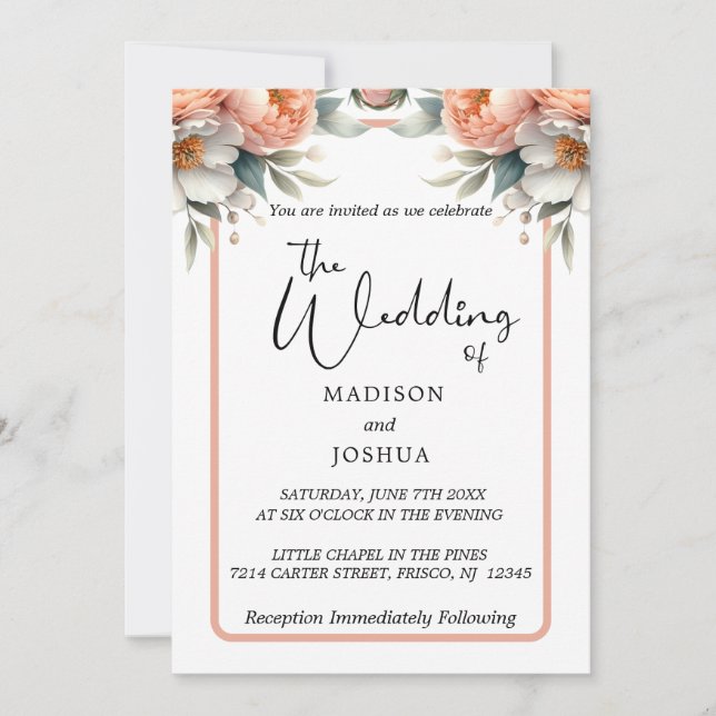 Peach and White Floral Invitation (Front)