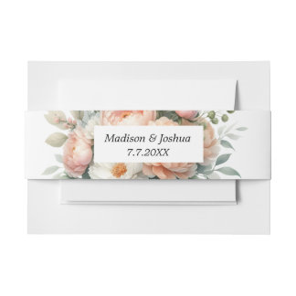 Peach and White Floral Invitation Belly Band