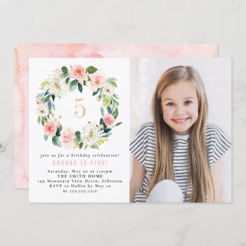 Peach And White Floral Photo Birthday Invitation by blush_printables at Zazzle
