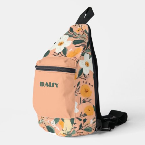 Peach and White  Floral Print Sling Bag