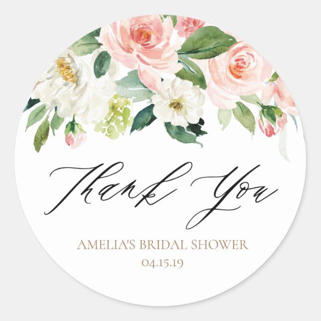 Peach and White Floral Thank You Sticker (Front)