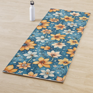Peach and White Floral Yoga Mat