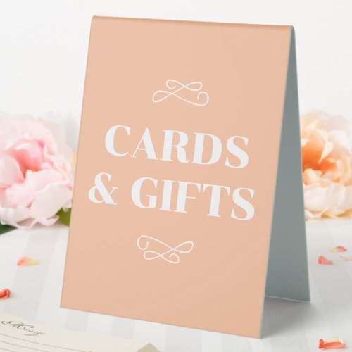 Peach and White Flourish Cards  Gifts Table Tent Sign