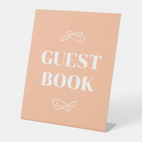 Peach and White Flourish Guest Book Pedestal Sign