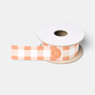 Peach and White Gingham, Your Monogram Satin Ribbon