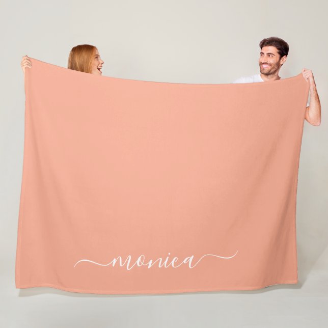 Peach and White Girly Signature Name Fleece Blanket (In Situ)