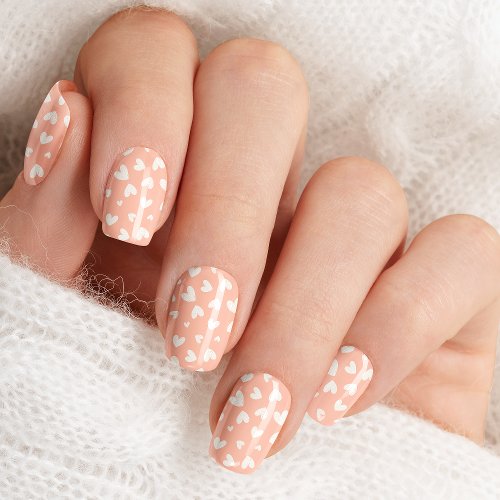 Peach And White Heart Minx Nail Art