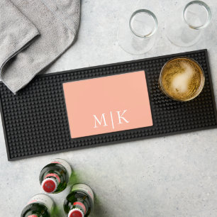 Peach and White Modern Monogram Bar Mat