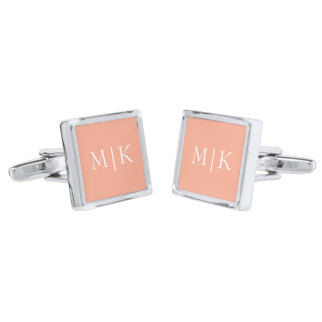 Peach and White | Modern Monogram Cufflinks (Angled)
