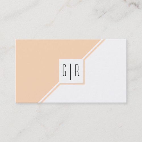 Peach and white modern monogram geometric business card