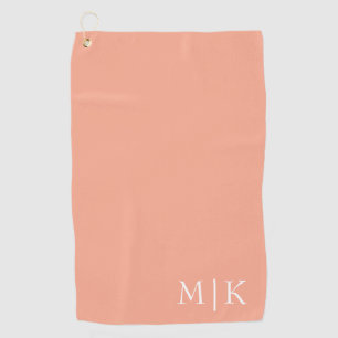 Peach and White   Modern Monogram Golf Towel