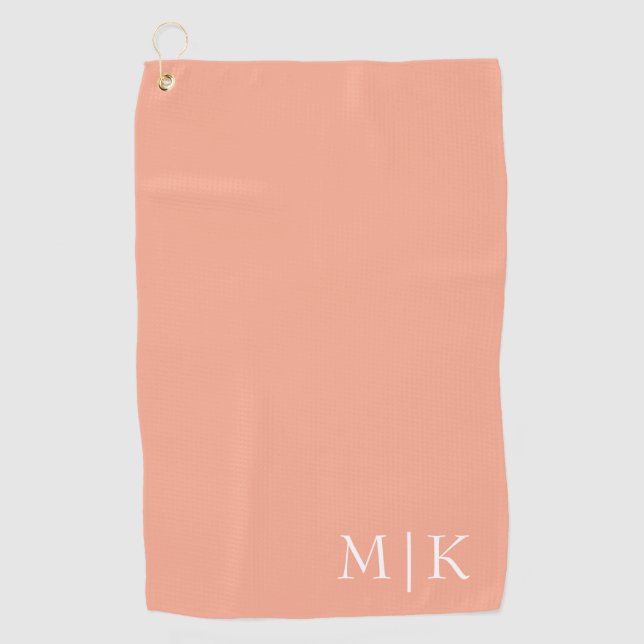 Peach and White | Modern Monogram Golf Towel (Front)
