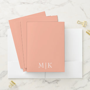 Peach and White Modern Monogram Pocket Folder