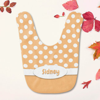 Peach and White Polka Dot Baby Bib