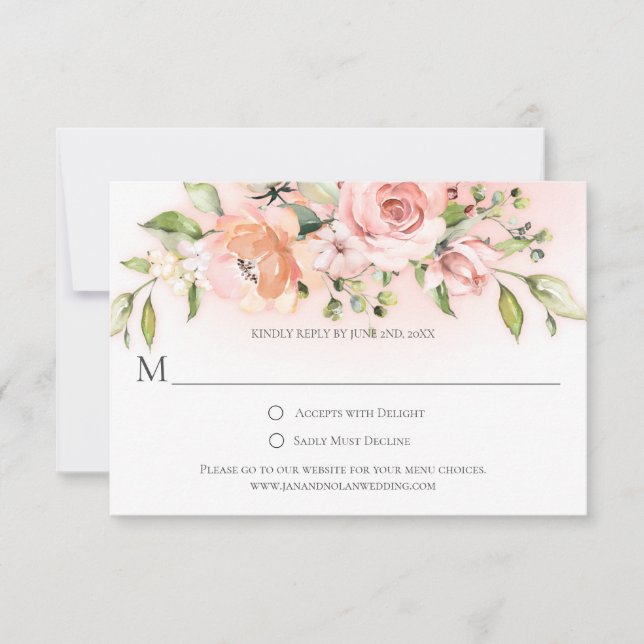 Peach and White Roses Greenery Colorwash RSVP (Front)