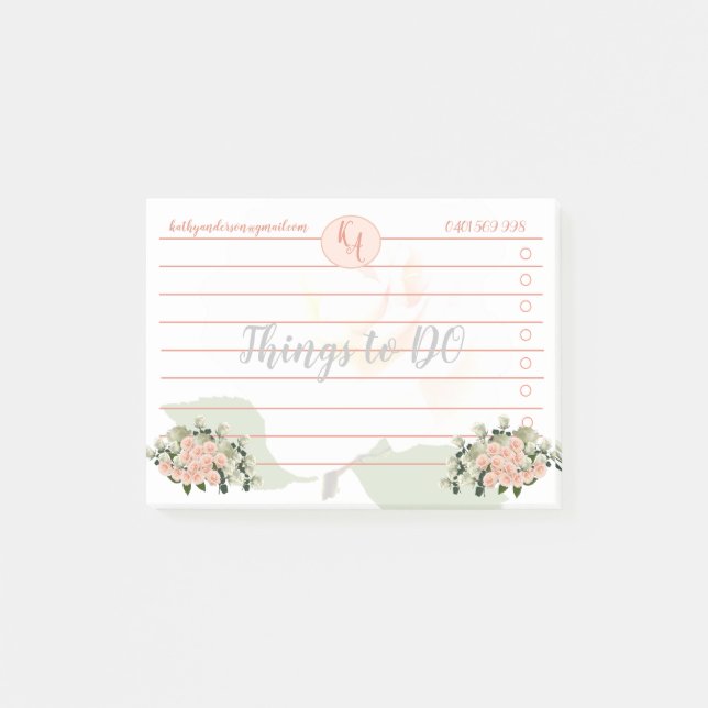 Peach and White Roses Things to Do Notes (Front)